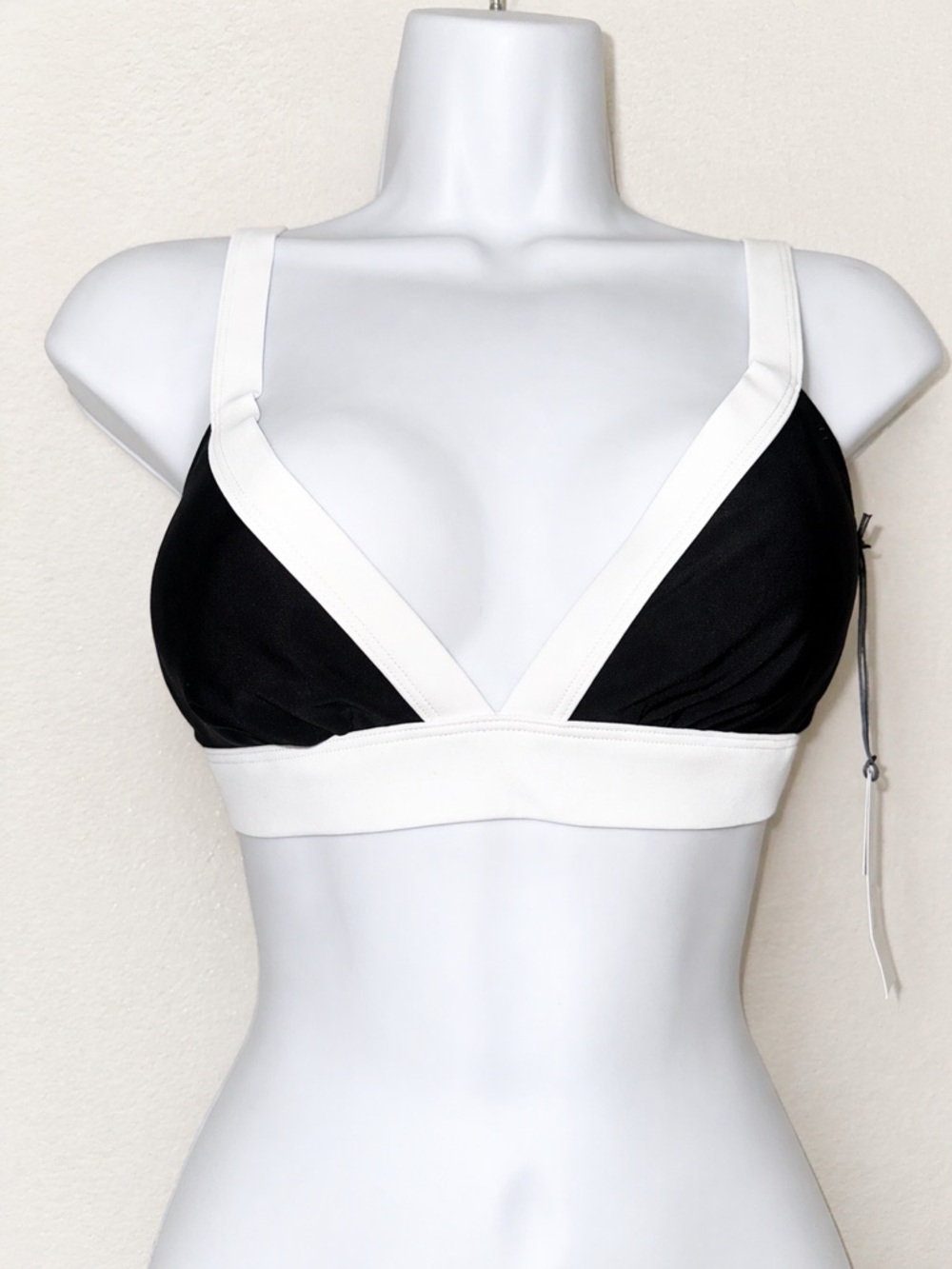 Black White Contrast Bikini Top Gold Hardware Swim Top